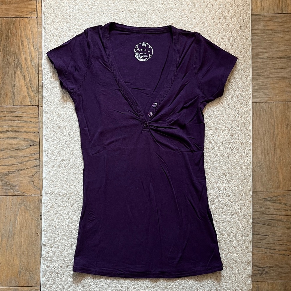 Purple V-Neck Ruched & Buttoned bodice